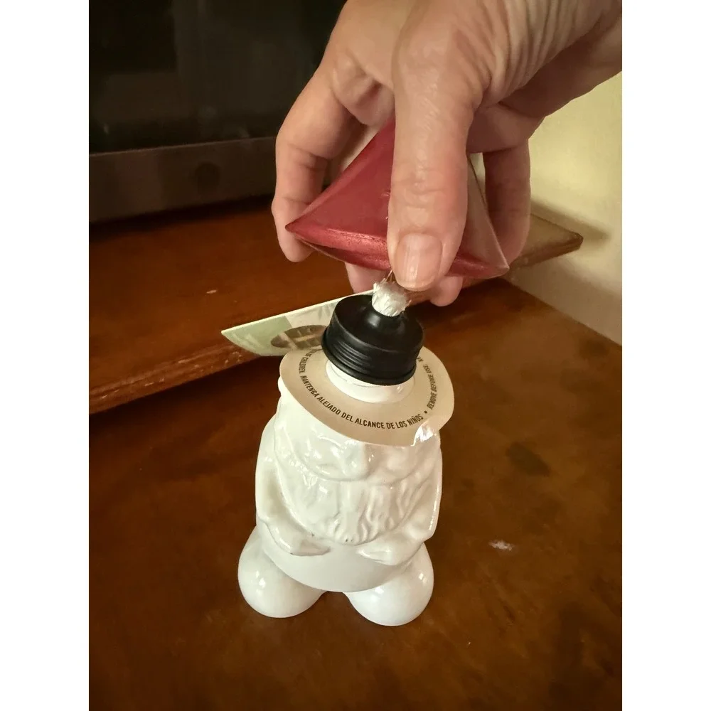 Tiki Brand Ceramic Gnome Table Torch Outdoor Tabletop Decor White Red Hat NEW